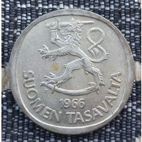 Финляндия 1 марка 1966 года, S, АU. Серебро! Предложи свою цену или обмен!