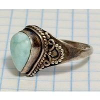 С 1 РУБЛЯ! КОЛЬЦО ГОЛУБОЙ РЕДКИЙ КАМЕНЬ ЛАРИМАР СЕРЕБРО 925 ПРОБА