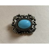 Брошь Смальта под Бирюзу оправа под Серебро Англия 60-е