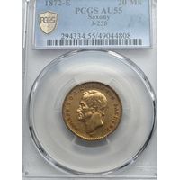 20 Марок 1872 Саксония - 20 Mark, Johann, Kingdom of Saxony (Редкая) слаб PCGC