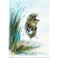 Открытка. Фауна. Животные. Ёжик в тумане. Ёж. Кто там?Мультфильм. (чистая)