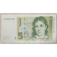 Банкнота 5 марок 1991 год. ФРГ. С рубля без МЦ. НЕ БЫЛА В ОБОРОТЕ.