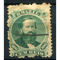 Бразильская Империя - 1866г. - император Педру II, 100 R - 1 марка - гашёная [Mi 27]. #4-W1-131-A-2