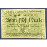 Банкнота 10 марок 1918 год. Мариенбург. Веймарская республика