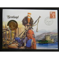 Великобритания (Шотландия) 1 фунт 1989 г Чертополох диадема конверт первого дня КПД