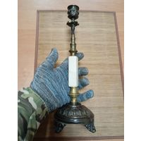 ВИНТАЖНЫЙ ПОДСВЕЧНИК,БРОНЗА,КАМЕНЬ.19 ВЕК!