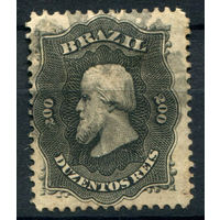 Бразильская Империя - 1866г. - император Педру II, 200 R - 1 марка - гашёная [Mi 28]. #4-W1-131-A-2